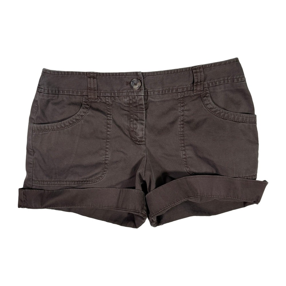 Ann Taylor Women Brown Cuffed Cargo Shorts Size 2 Cotton Blend Casual